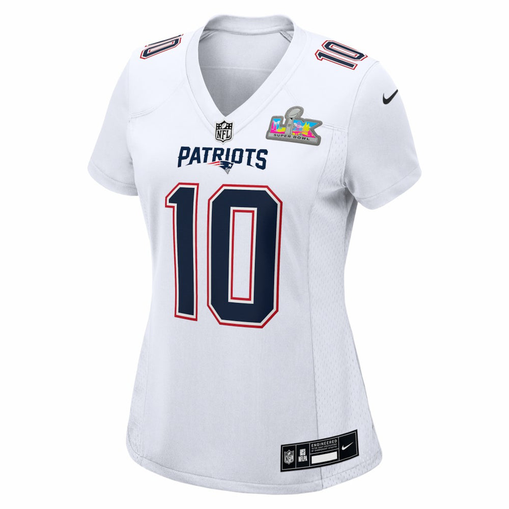 Drake Maye New England Patriots Women's Super Bowl LX Patch Tundra Fashion Game Jersey White - Nike