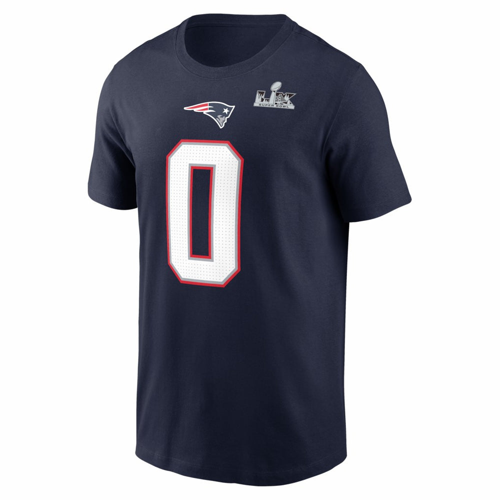 Christian Gonzalez New England Patriots Super Bowl LX Patch Name & Number T-Shirt Navy - Nike