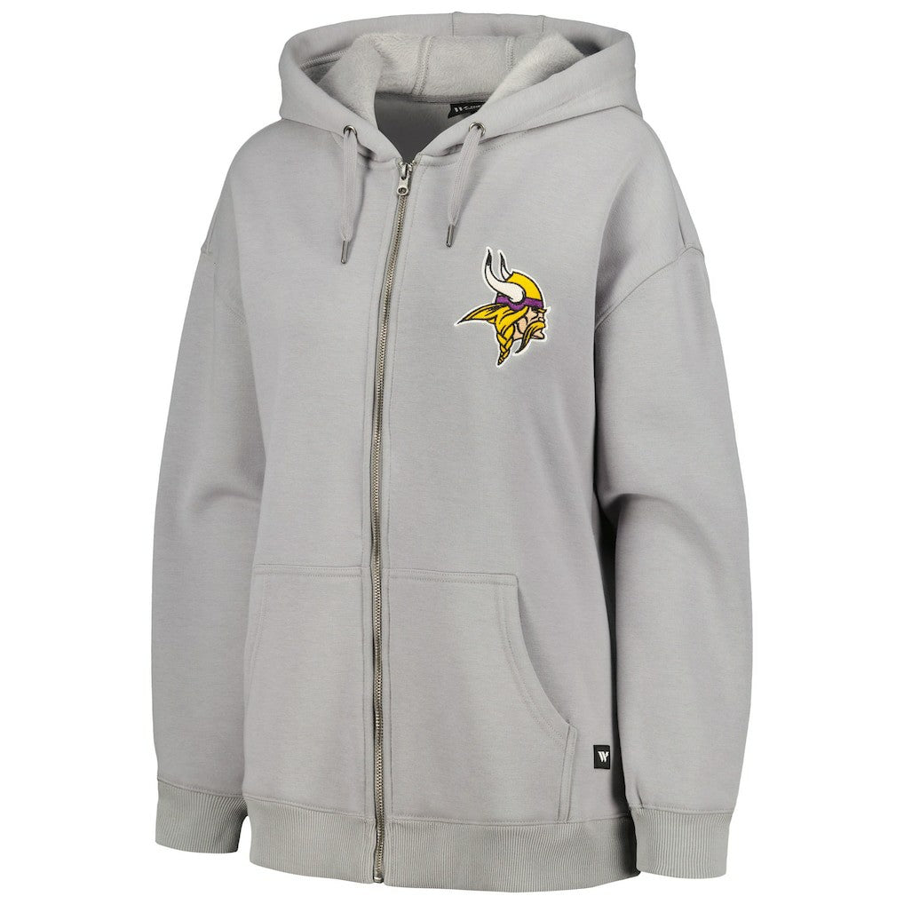 Minnesota Vikings The Wild Collective Women's Faux Fur Lined Tri-Blend Full-Zip Hoodie Gray - NFL