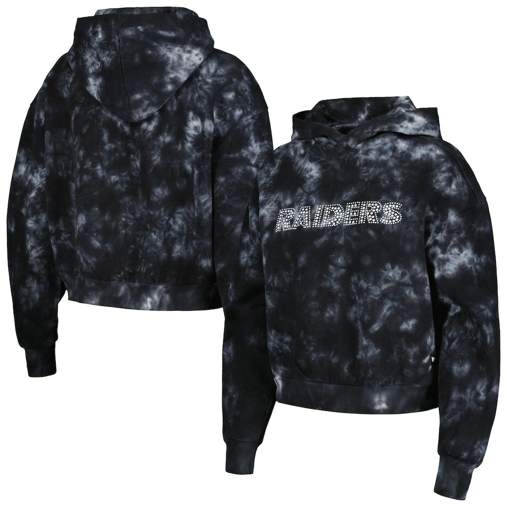 Las Vegas Raiders The Wild Collective Women's Tie-Dye Cropped Pullover Hoodie Black - NFL