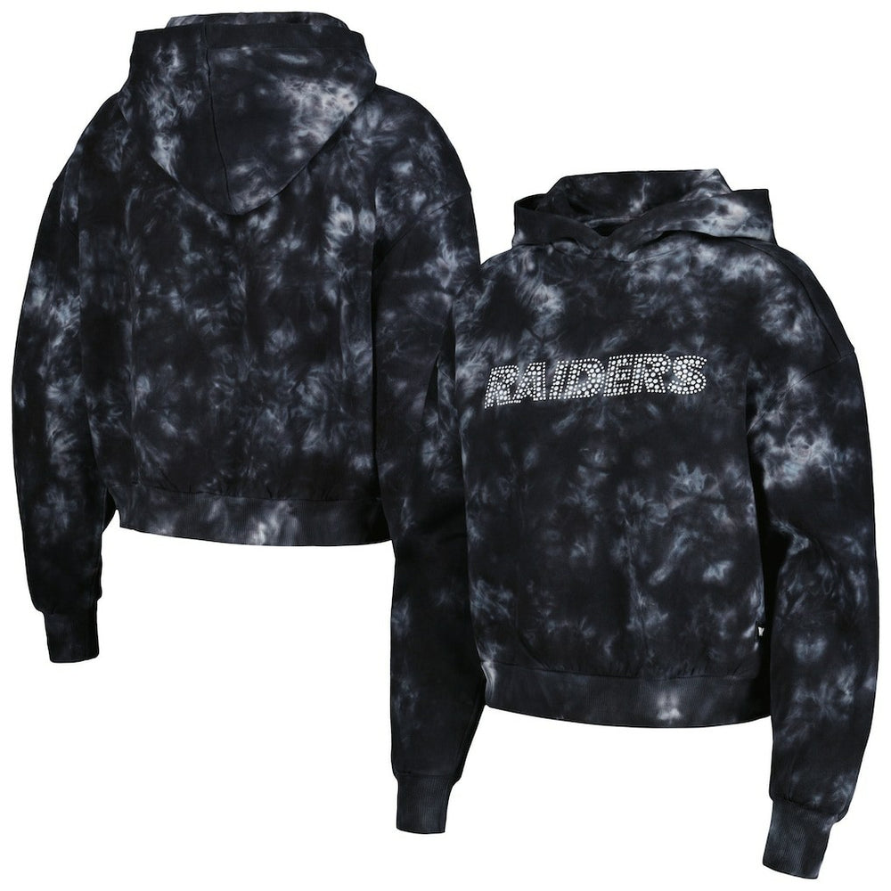 Las Vegas Raiders The Wild Collective Women's Tie-Dye Cropped Pullover Hoodie Black - NFL