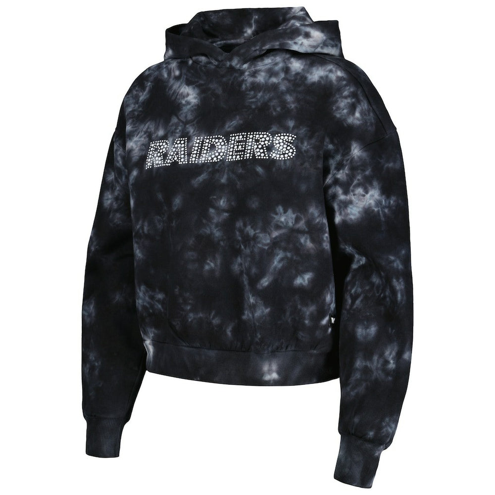 Las Vegas Raiders The Wild Collective Women's Tie-Dye Cropped Pullover Hoodie Black - NFL