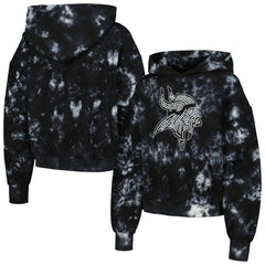 Minnesota Vikings The Wild Collective Women's Tie-Dye Cropped Pullover Hoodie Black - NFL
