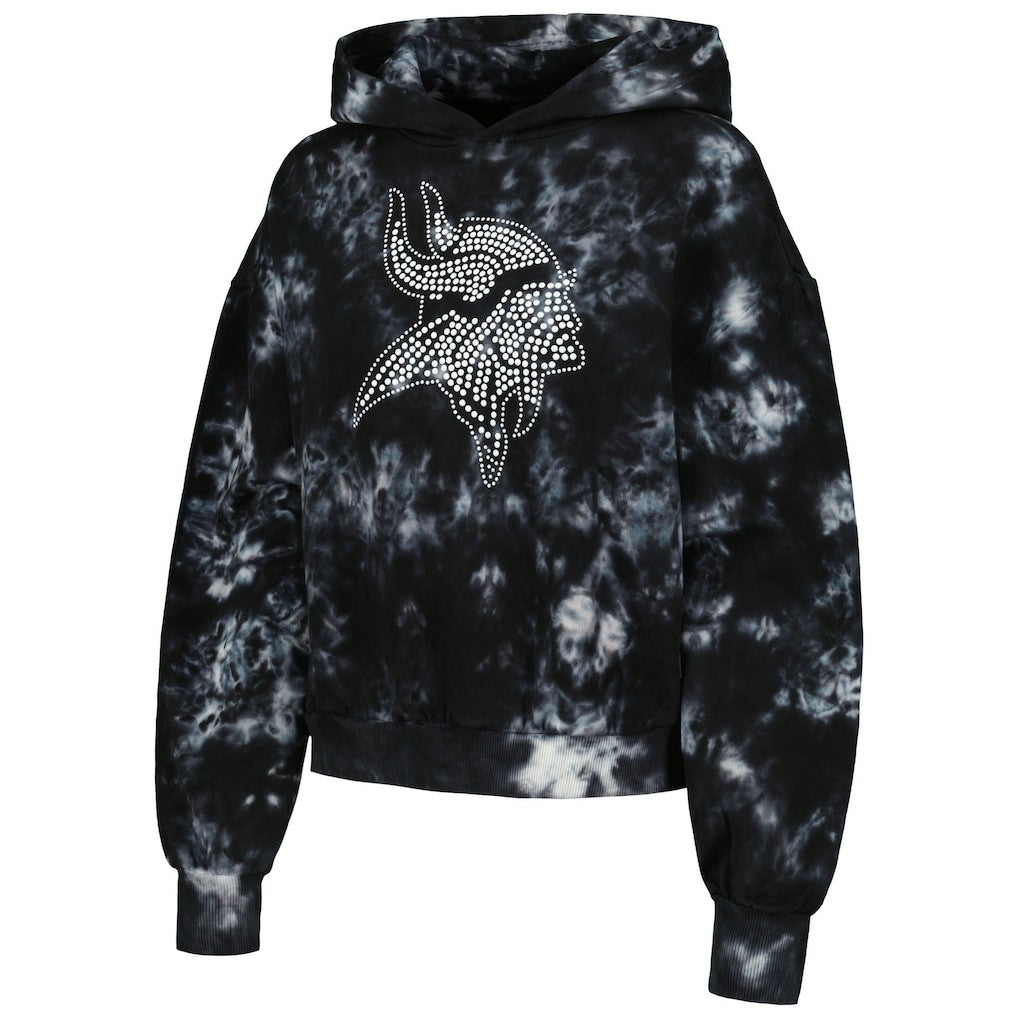 Minnesota Vikings The Wild Collective Women's Tie-Dye Cropped Pullover Hoodie Black - NFL