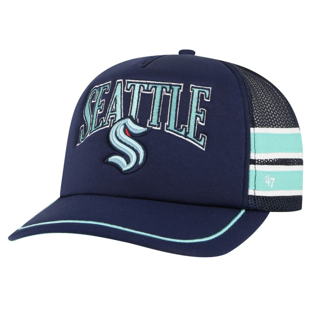 Seattle Kraken '47 Sideband Stripes Trucker Snapback Hat Deep Sea Blue