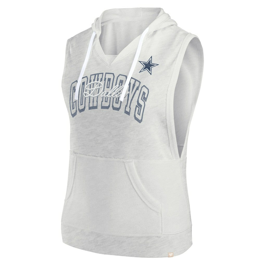 Dallas Cowboys Women's Lounge Script Sleeveless V-Neck Pullover Hoodie Oatmeal - Fanatics