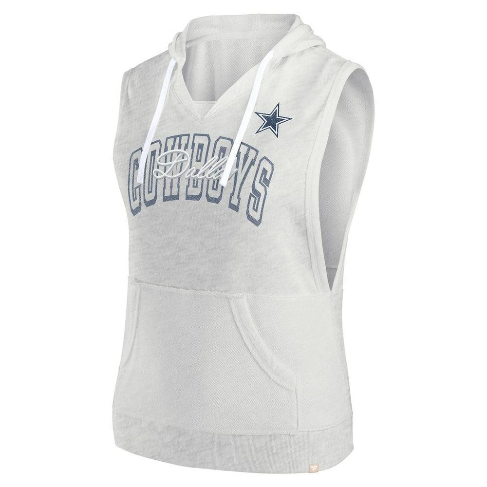 Dallas Cowboys Women's Lounge Script Sleeveless V-Neck Pullover Hoodie Oatmeal - Fanatics