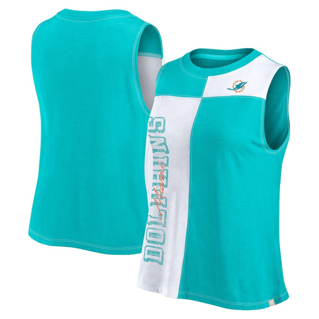 Miami Dolphins FanaticsWomen's Script Color Block Tank Top Aqua/White - Fanatics