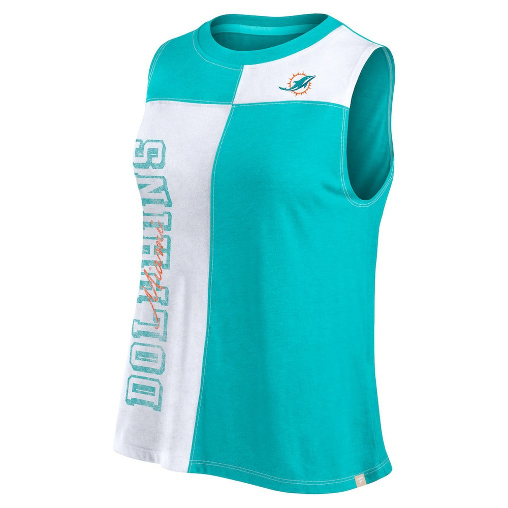 Miami Dolphins FanaticsWomen's Script Color Block Tank Top Aqua/White - Fanatics