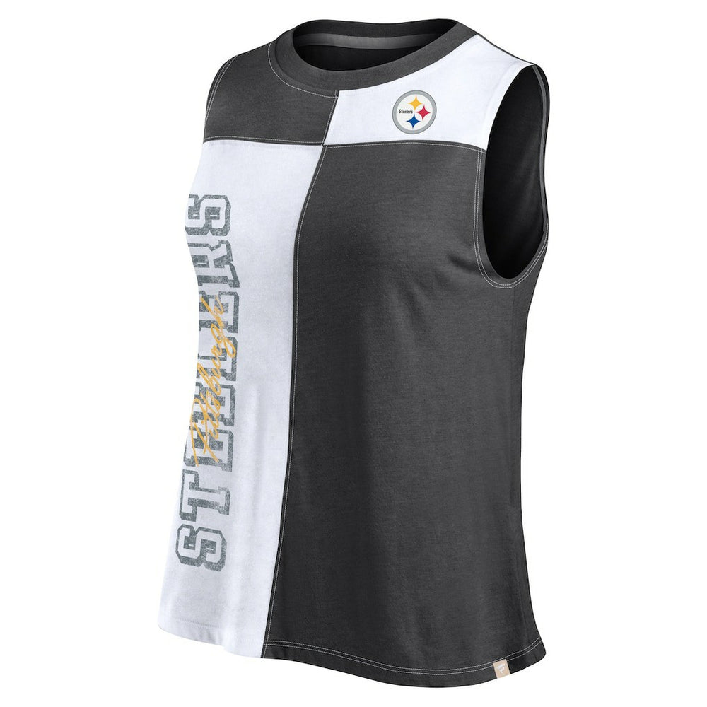 Pittsburgh Steelers FanaticsWomen's Script Color Block Tank Top Black/White - Fanatics