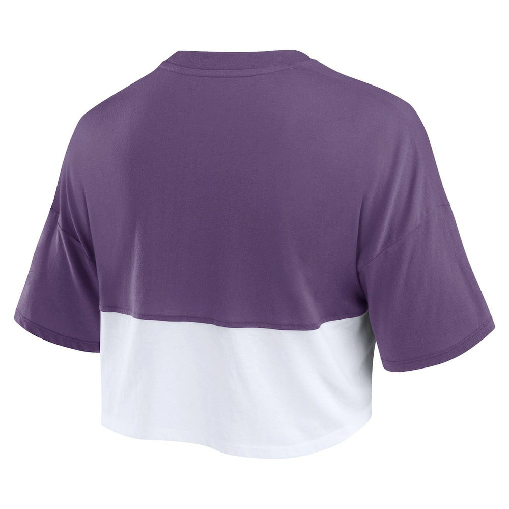 Baltimore Ravens Women's Boxy Color Split Cropped T-Shirt Purple/White - Fanatics