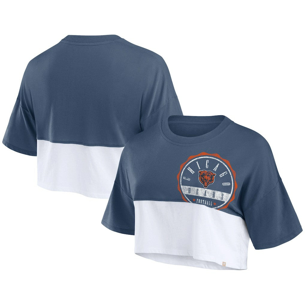 Chicago Bears Women's Boxy Color Split Cropped T-Shirt Navy/White - Fanatics