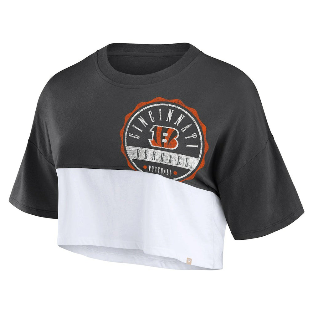 Cincinnati Bengals Women's Boxy Color Split Cropped T-Shirt Black/White - Fanatics
