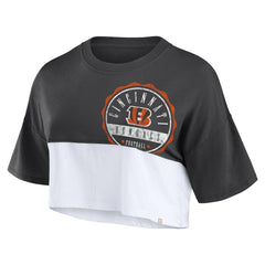 Cincinnati Bengals Women's Boxy Color Split Cropped T-Shirt Black/White - Fanatics