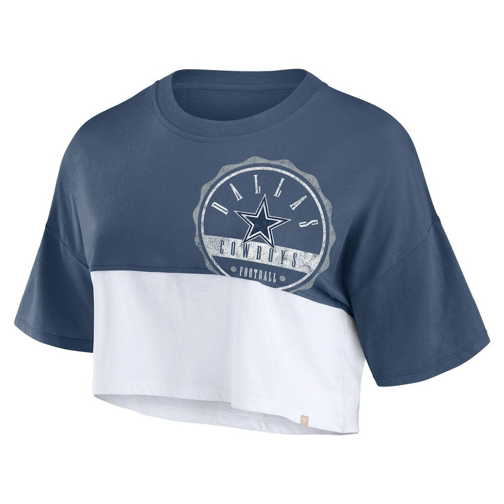 Dallas Cowboys Women's Boxy Color Split Cropped T-Shirt Navy/White - Fanatics