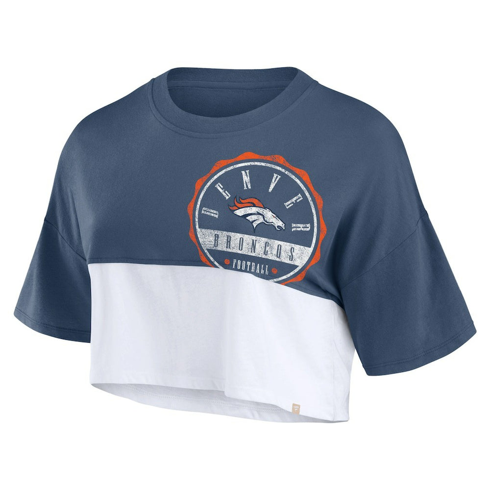 Denver Broncos Women's Boxy Color Split Cropped T-Shirt Navy/White - Fanatics