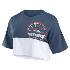 Denver Broncos Women's Boxy Color Split Cropped T-Shirt Navy/White - Fanatics