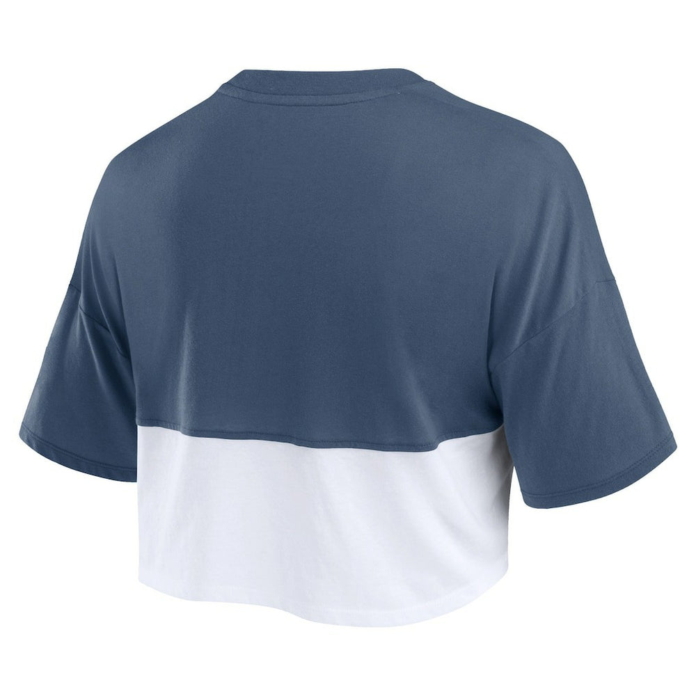 Denver Broncos Women's Boxy Color Split Cropped T-Shirt Navy/White - Fanatics