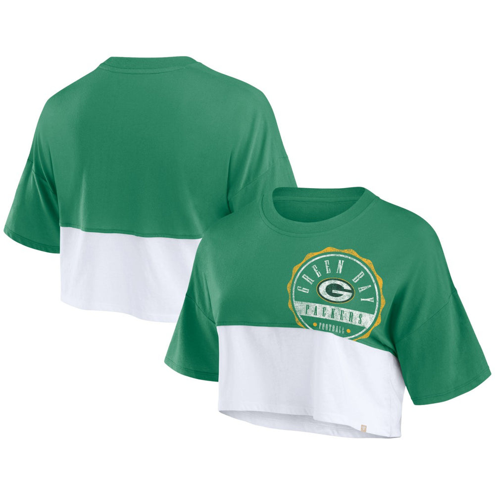 Green Bay Packers Women's Boxy Color Split Cropped T-Shirt Green/White - Fanatics