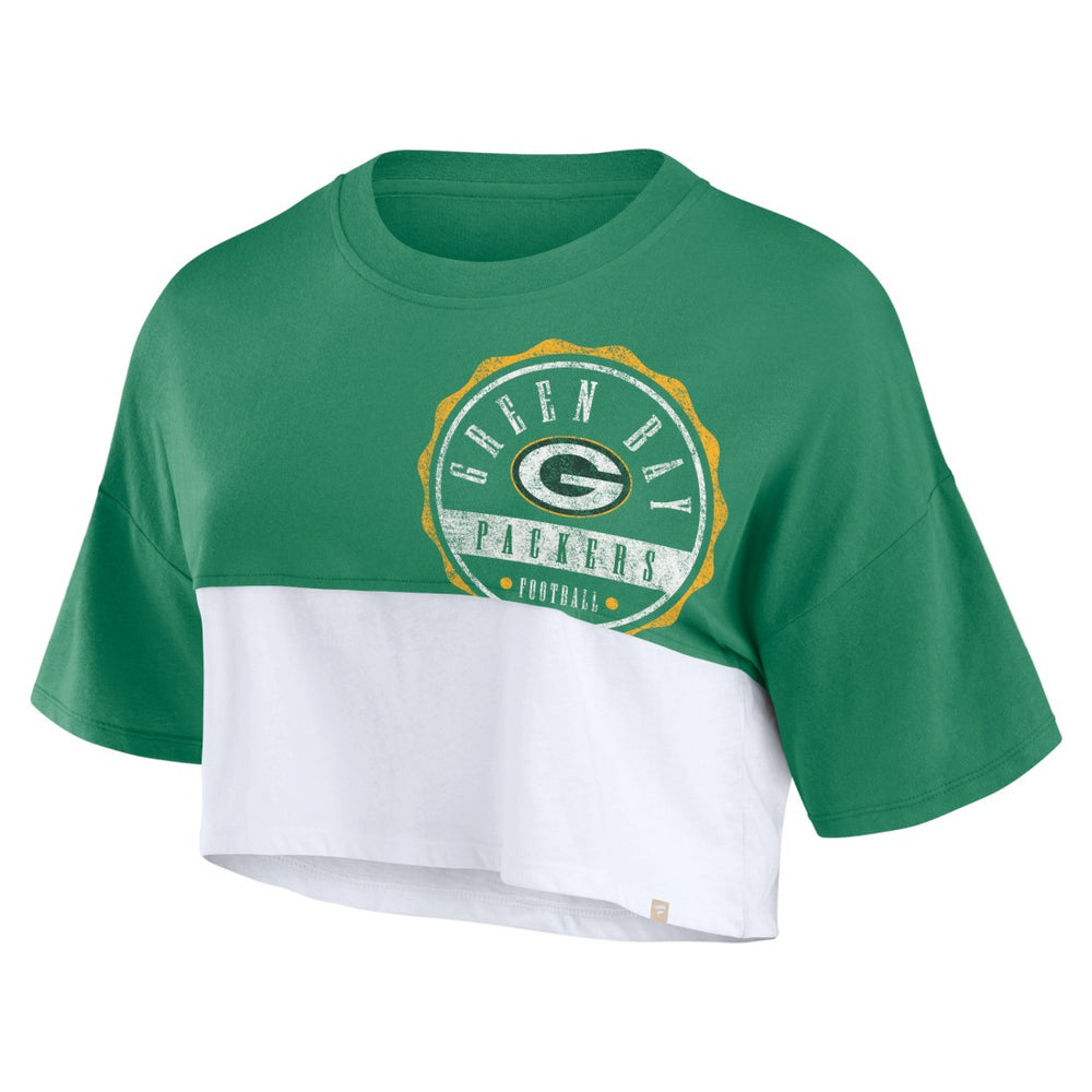 Green Bay Packers Women's Boxy Color Split Cropped T-Shirt Green/White - Fanatics