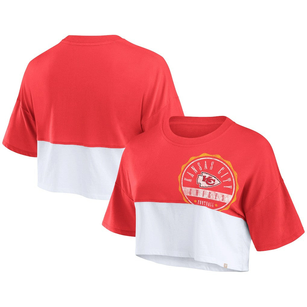 Kansas City Chiefs Women's Boxy Color Split Cropped T-Shirt Red/White - Fanatics