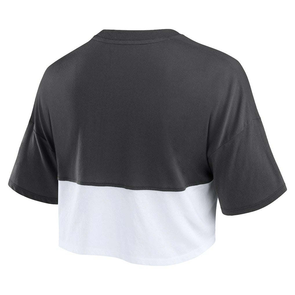 Las Vegas Raiders Women's Boxy Color Split Cropped T-Shirt Black/White - Fanatics