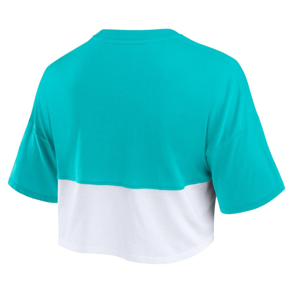 Miami Dolphins Women's Boxy Color Split Cropped T-Shirt Aqua/White - Fanatics
