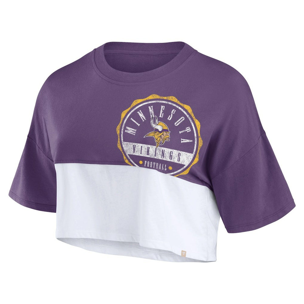Minnesota Vikings Women's Boxy Color Split Cropped T-Shirt Purple/White - Fanatics