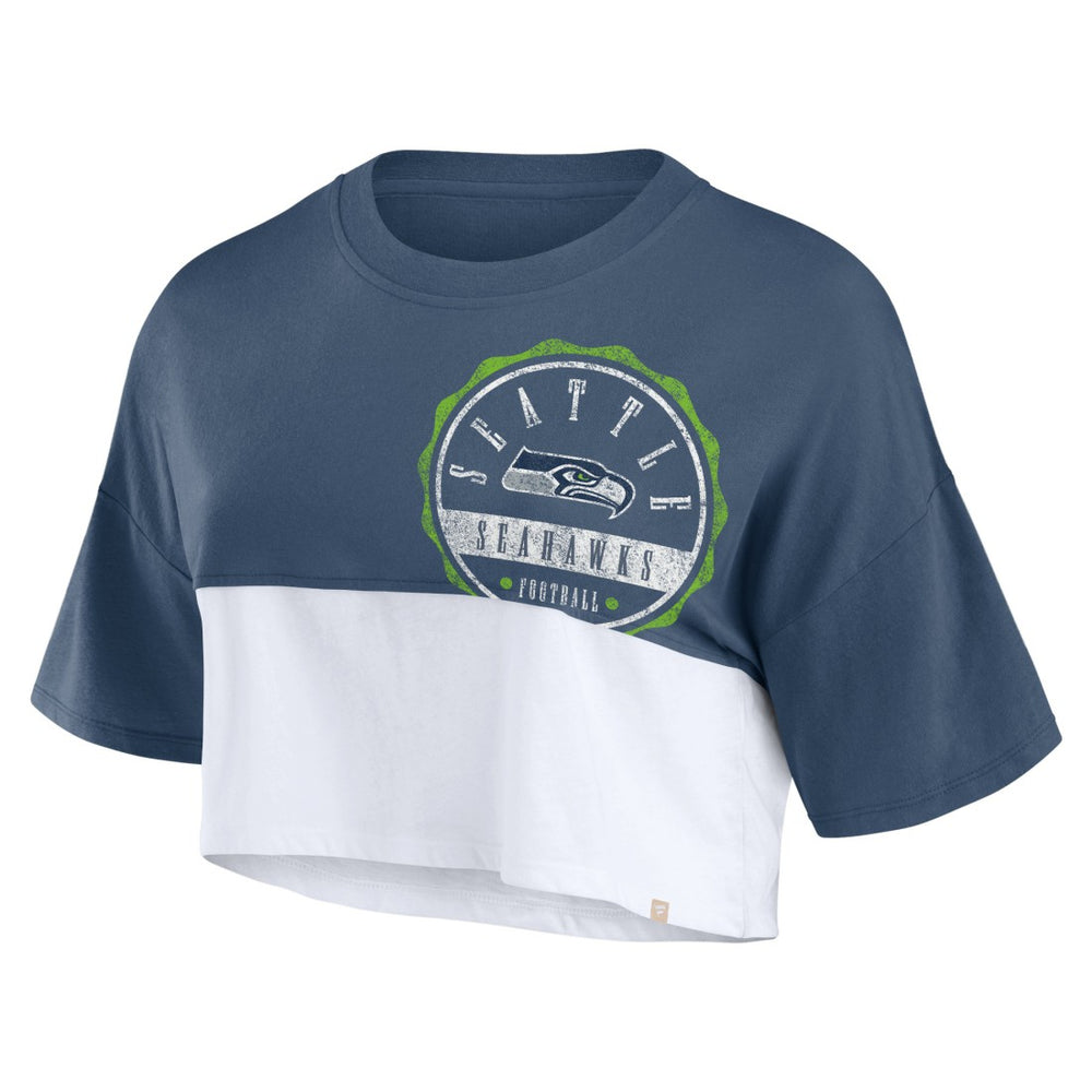 Seattle Seahawks Women's Boxy Color Split Cropped T-Shirt College Navy/White - Fanatics