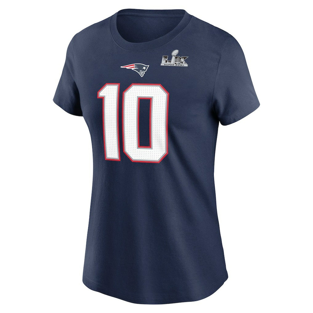 Drake Maye New England Patriots Women's Super Bowl LX Patch Name & Number T-Shirt Navy - Nike