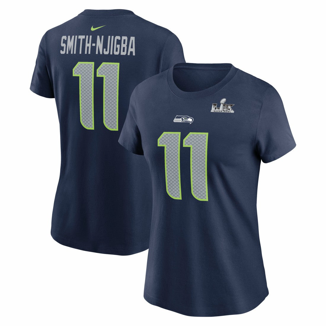 Jaxon Smith-Njigba Seattle Seahawks Women's Super Bowl LX Patch Name & Number T-Shirt College Navy - Nike