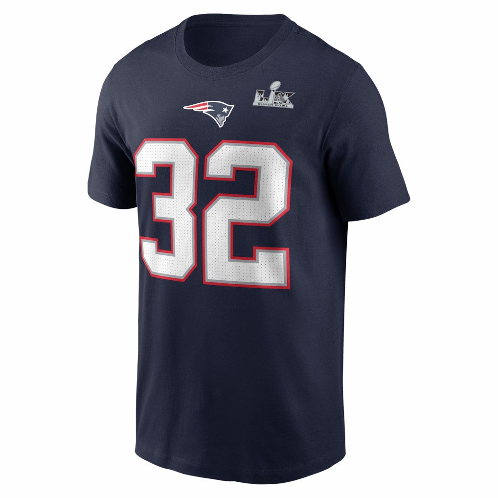 TreVeyon Henderson New England Patriots Super Bowl LX Patch Name & Number T-Shirt Navy - Nike