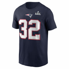 TreVeyon Henderson New England Patriots Super Bowl LX Patch Name & Number T-Shirt Navy - Nike