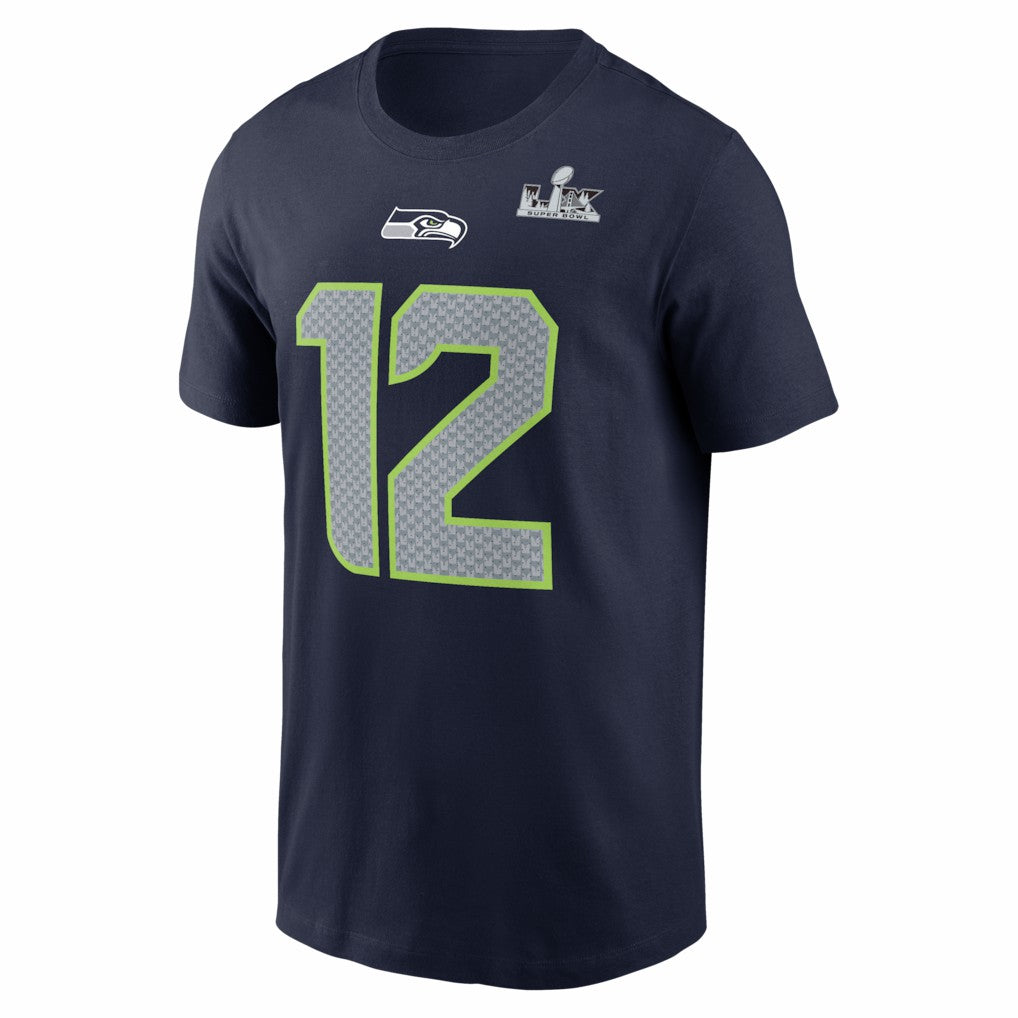 12s Seattle Seahawks Super Bowl LX Patch Name & Number T-Shirt College Navy - Nike