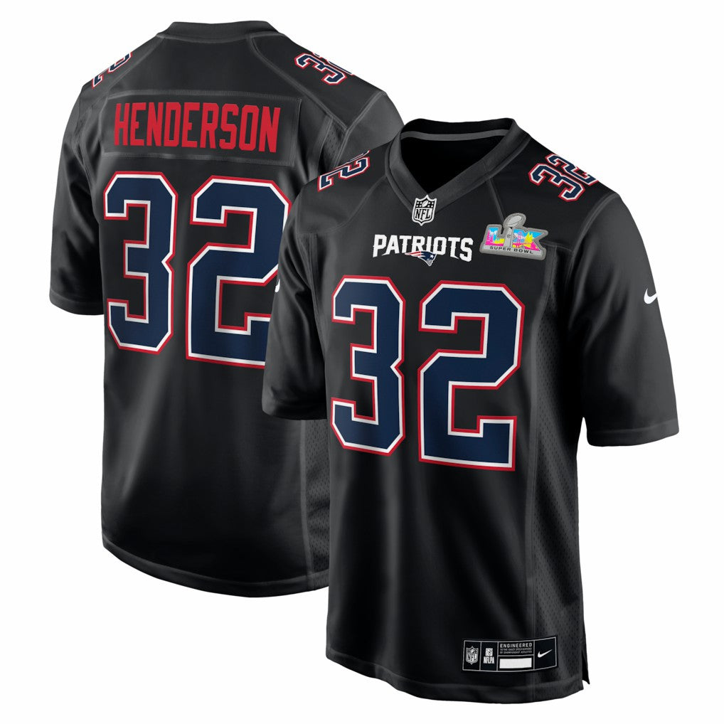 TreVeyon Henderson New England Patriots Super Bowl LX Patch Carbon Fashion Game Jersey - Black | NFL Jerseys