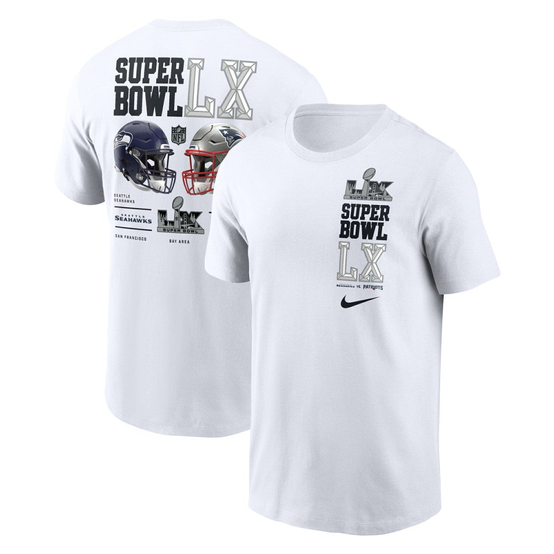 New England Patriots vs. Seattle Seahawks Super Bowl LX Dueling T-Shirt White - Nike