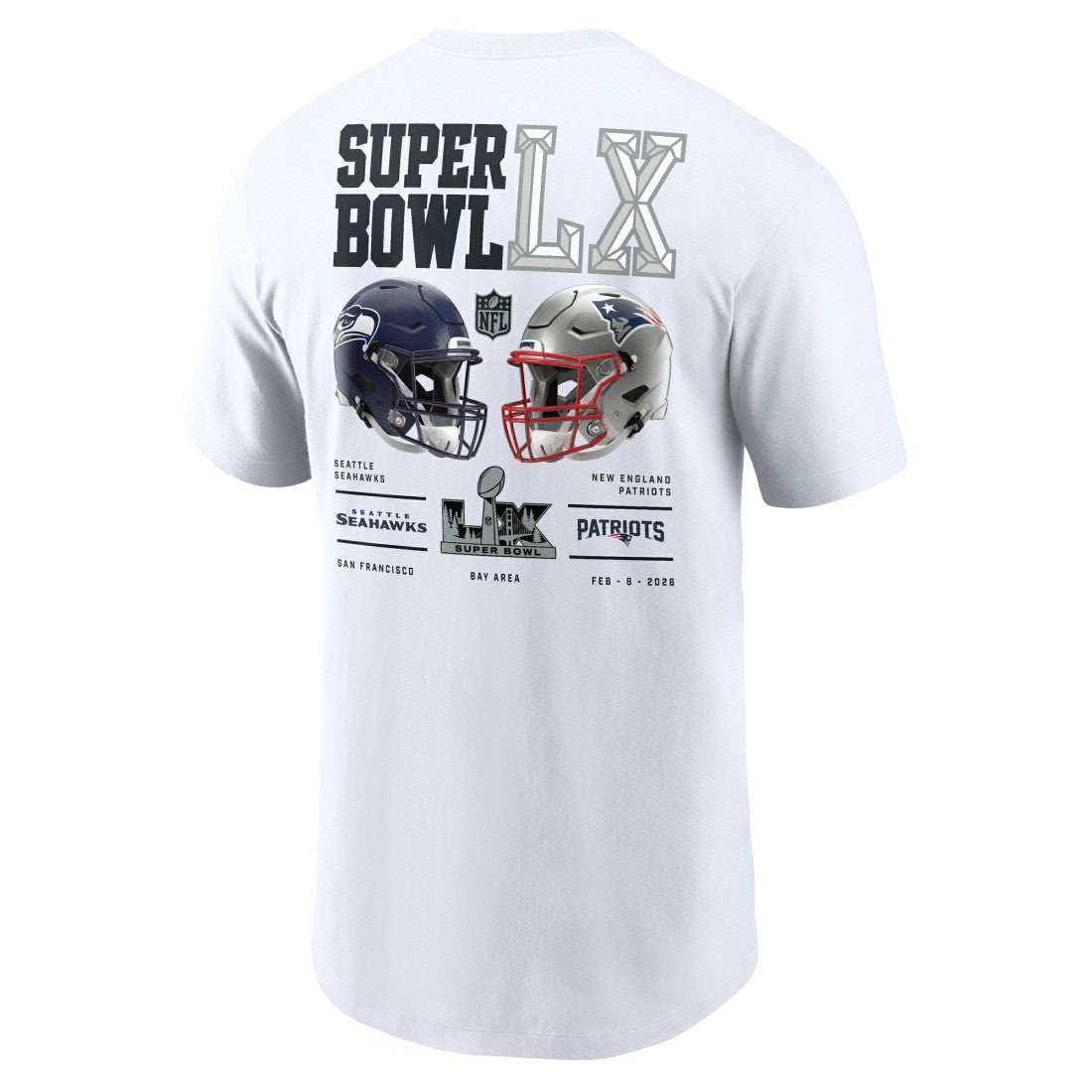 New England Patriots vs. Seattle Seahawks Super Bowl LX Dueling T-Shirt White - Nike