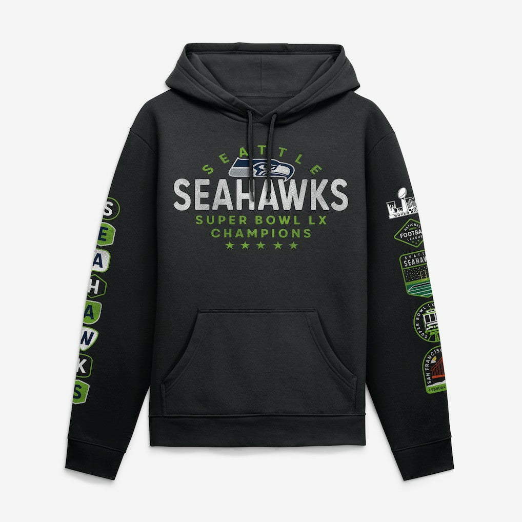 Seattle Seahawks Super Bowl LX Champions Banner Year Hoodie Black - Fanatics