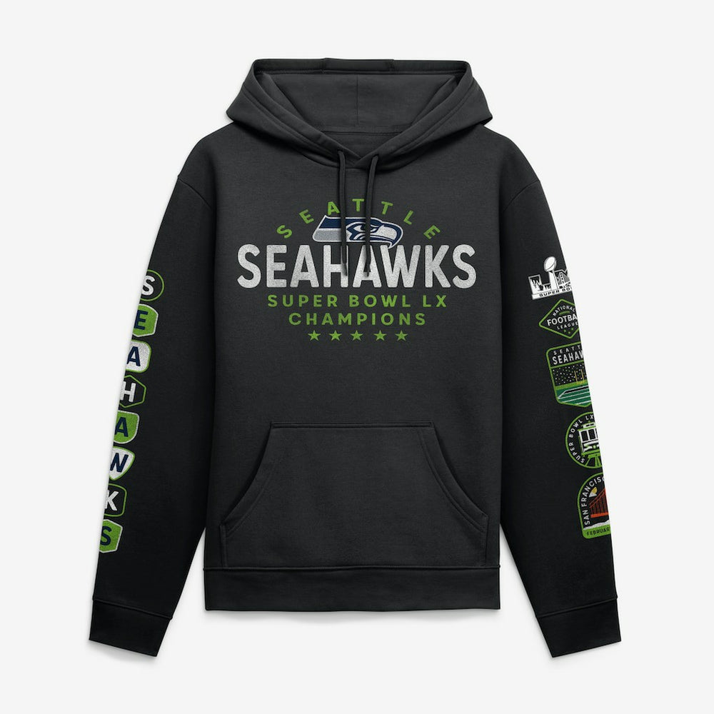 Seattle Seahawks Super Bowl LX Champions Banner Year Hoodie Black - Fanatics