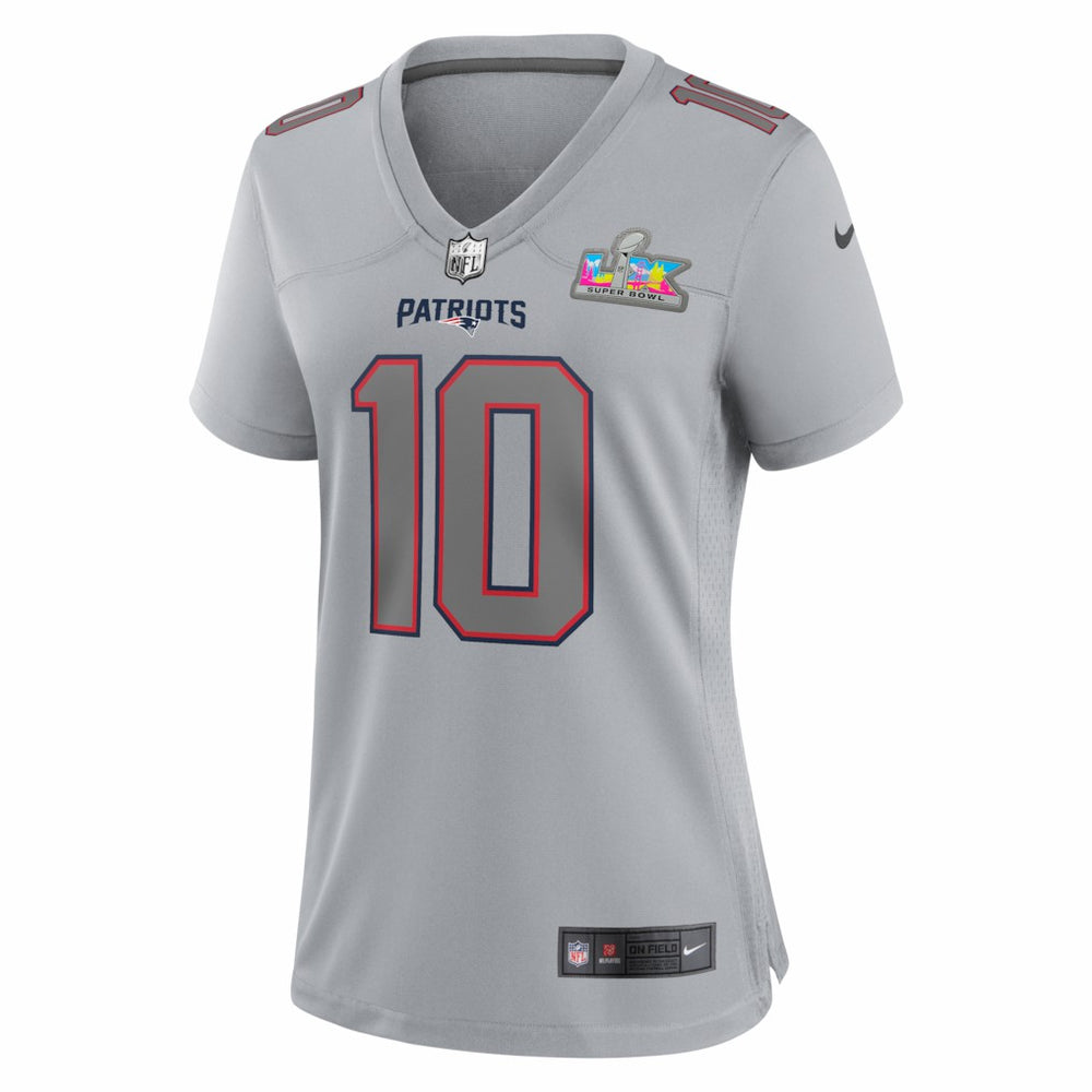 Drake Maye New England Patriots Women's Super Bowl LX Patch Atmosphere Fashion Game Jersey Silver - Nike