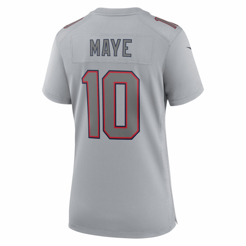 Drake Maye New England Patriots Women's Super Bowl LX Patch Atmosphere Fashion Game Jersey - Silver | NFL Jerseys
