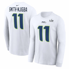 Jaxon Smith-Njigba Seattle Seahawks Super Bowl LX Champions Patch Name & Number Long Sleeve T-Shirt White - Nike