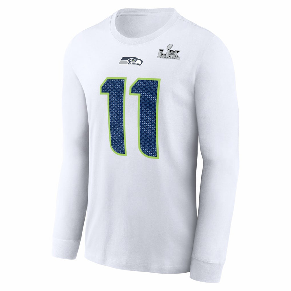 Jaxon Smith-Njigba Seattle Seahawks Super Bowl LX Champions Patch Name & Number Long Sleeve T-Shirt White - Nike