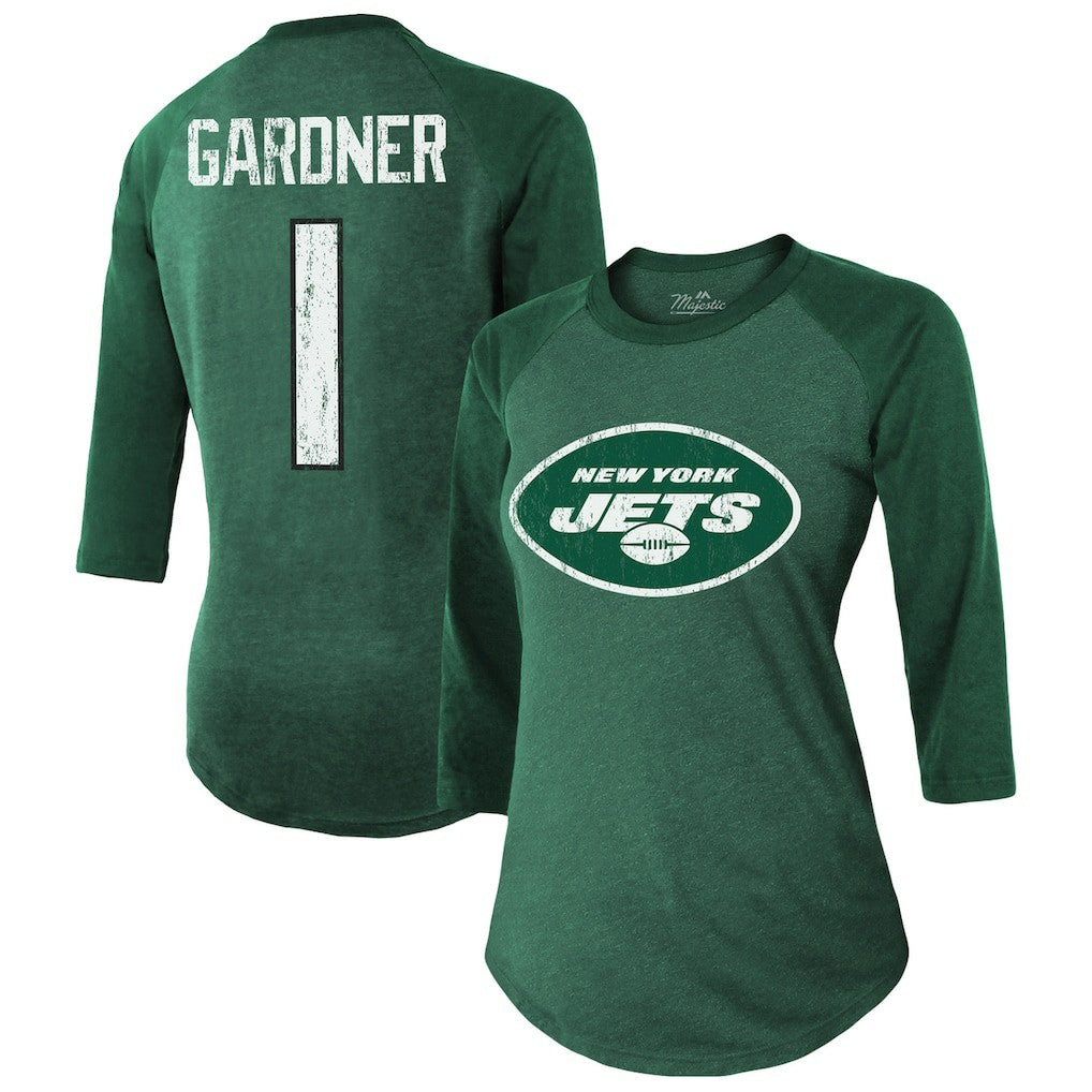 Ahmad Sauce Gardner New York Jets Majestic Threads Women's Player Name & Number Tri-Blend 3/4-Sleeve Fitted T-Shirt Green - NFL