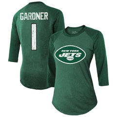 Ahmad Sauce Gardner New York Jets Majestic Threads Women's Player Name & Number Tri-Blend 3/4-Sleeve Fitted T-Shirt Green - NFL