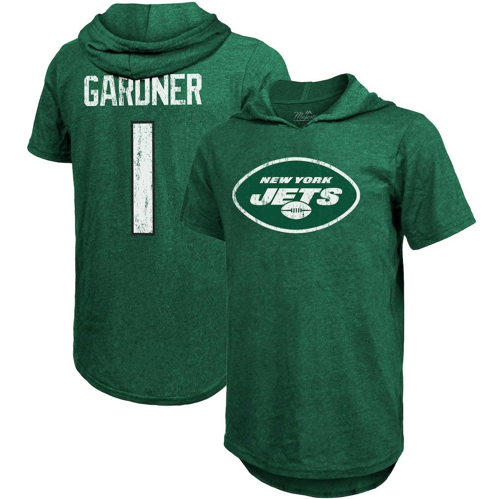 Ahmad Sauce Gardner New York Jets Majestic Threads Player Name & Number Tri-Blend Hoodie T-Shirt Heather Green - NFL