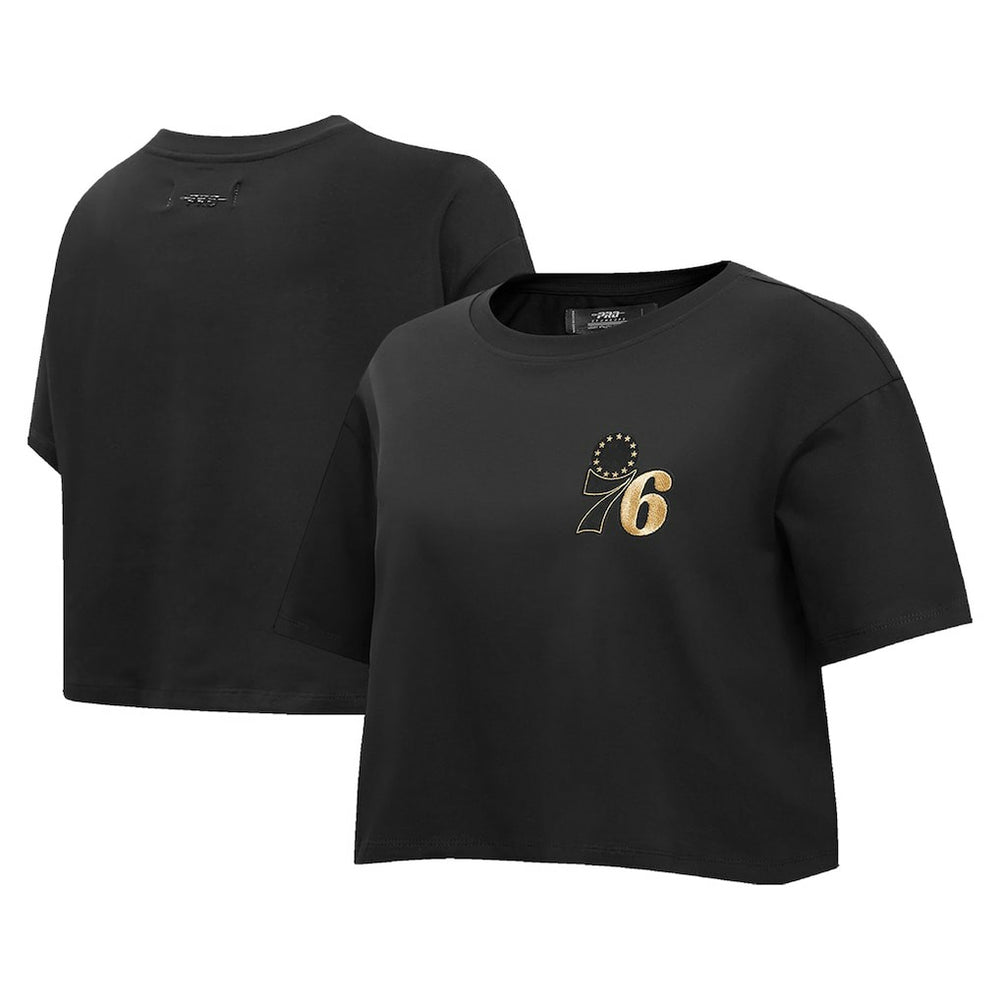NBA - Philadelphia 76ers Pro Standard Women's Holiday Glam Boxy T-Shirt - Black