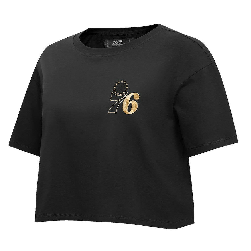 NBA - Philadelphia 76ers Pro Standard Women's Holiday Glam Boxy T-Shirt - Black