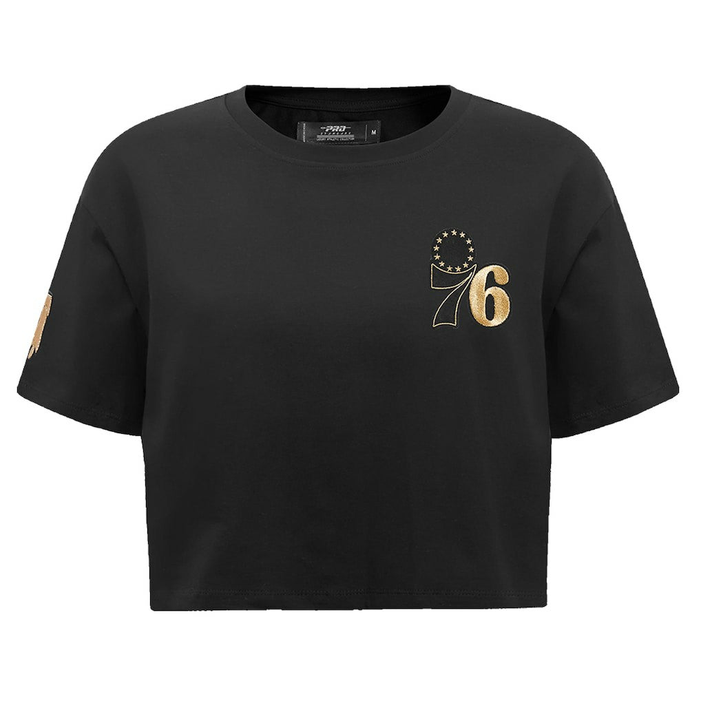 NBA - Philadelphia 76ers Pro Standard Women's Holiday Glam Boxy T-Shirt - Black