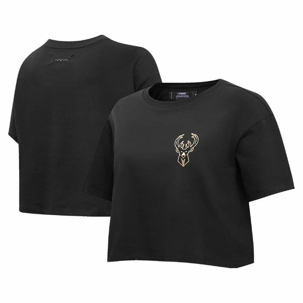 NBA - Milwaukee Bucks Pro Standard Women's Holiday Glam Boxy T-Shirt - Black